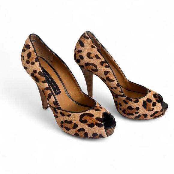 Y2K VTG. STEVE MADDEN LEOPARD FUR PEEP TOE HIGH HEELS PUMPS SIZE 8 1/2. - Picture 2 of 8